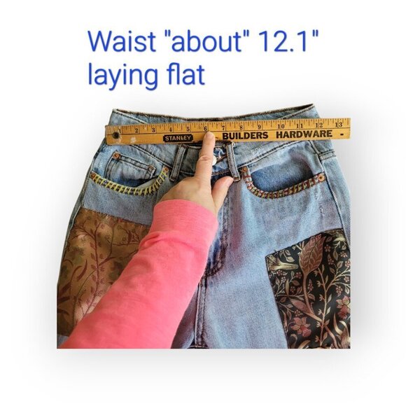 BDG Urban Outfitters High‑Waist Patchwork Cowboy Jeans 25 Boho Statement Denim - Picture 9 of 16